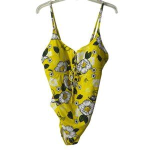 Shekini Womens Yellow Floral One-Piece Swimsuit With Adjustable Straps Size 0X N